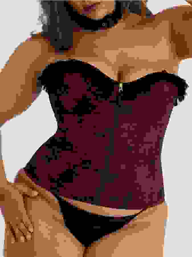 Lovehoney Plus Size Lace Silhouette Corset, Wine, hi-res